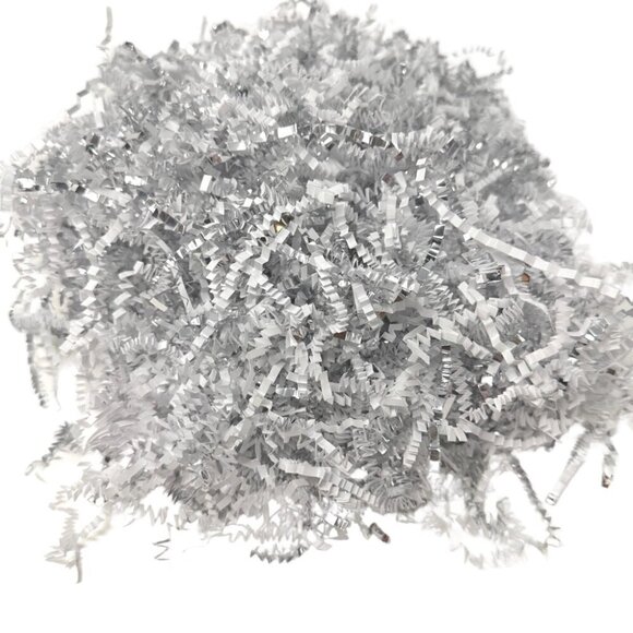 Gift Crinkle Paper Fill  -2 Bags of  SILVER and WHITE Crinkle 12 oz each - Picture 1 of 6